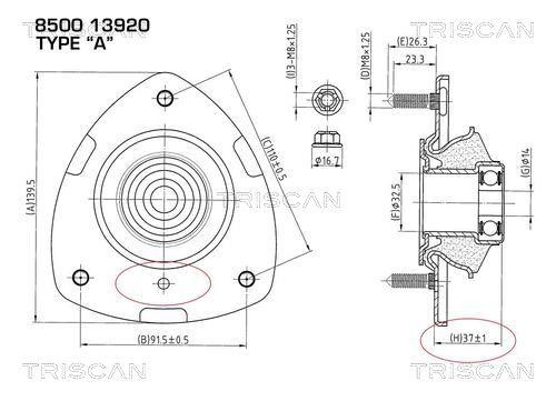 Triscan 8500 13920 Strut bearing with bearing kit 850013920