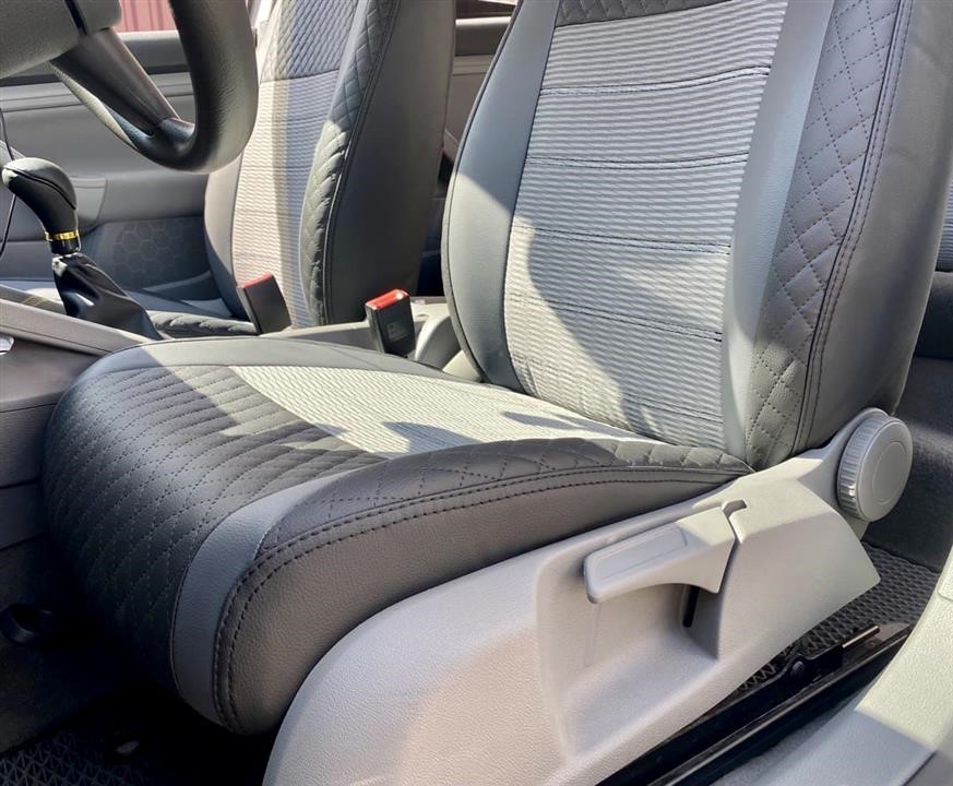 Set of covers for Nissan Qashqai II (5 seats), grey with blue leather insert EMC Elegant 39777_VPN009