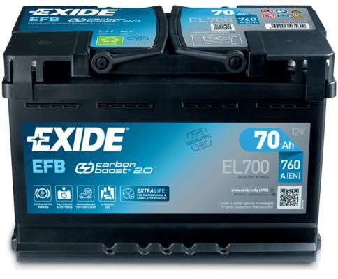 Exide EL700 Battery Exide Start-Stop EFB 12V 70AH 760A(EN) R+ EL700
