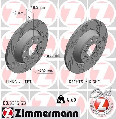 Otto Zimmermann 100.3315.53 Rear brake disc, non-ventilated 100331553