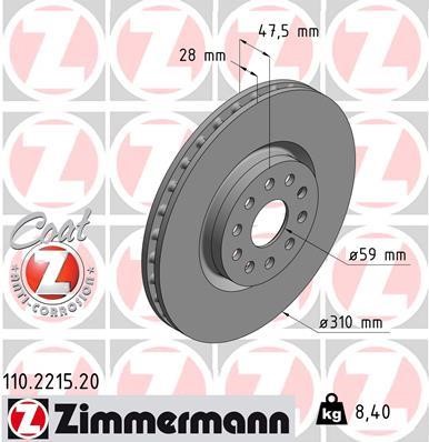 Otto Zimmermann 110.2215.20 Ventilated disc brake, 1 pcs. 110221520