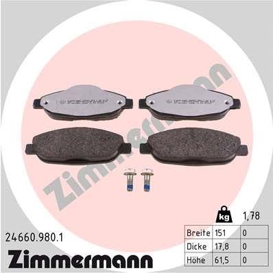 Otto Zimmermann 24660.980.1 Brake Pad Set, disc brake 246609801