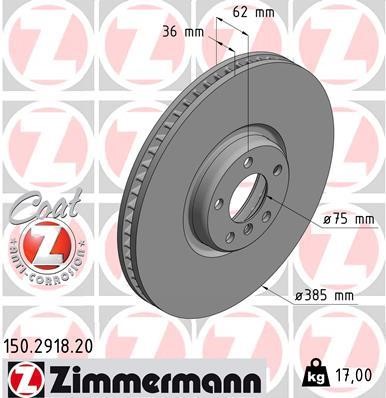 Otto Zimmermann 150.2918.20 Front brake disc ventilated 150291820