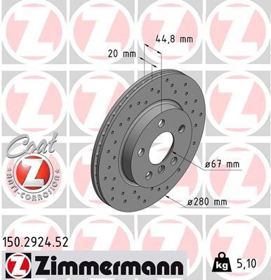Otto Zimmermann 150.2924.52 Front brake disc ventilated 150292452