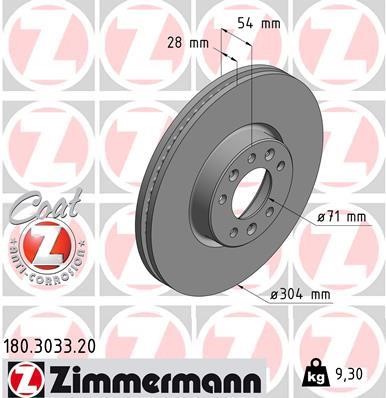 Otto Zimmermann 180.3033.20 Front brake disc ventilated 180303320