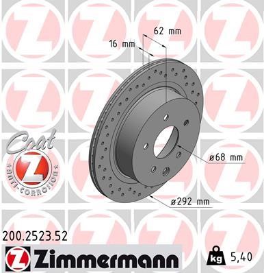 Otto Zimmermann 200.2523.52 Rear ventilated brake disc 200252352