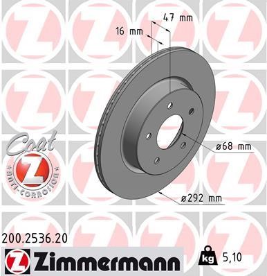 Otto Zimmermann 200.2536.20 Rear ventilated brake disc 200253620