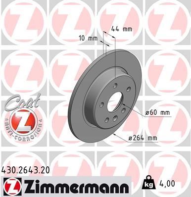 Otto Zimmermann 430.2643.20 Rear brake disc, non-ventilated 430264320