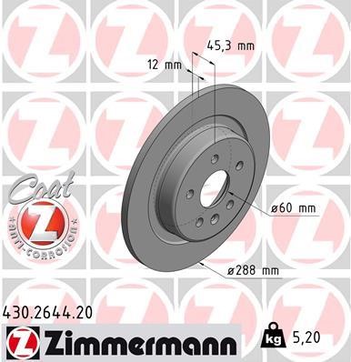 Otto Zimmermann 430.2644.20 Rear brake disc, non-ventilated 430264420