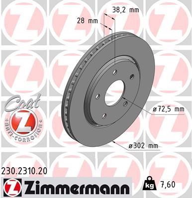 Otto Zimmermann 230.2310.20 Front brake disc ventilated 230231020