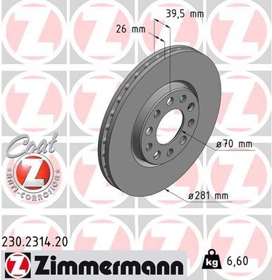 Otto Zimmermann 230.2314.20 Brake disc 230231420