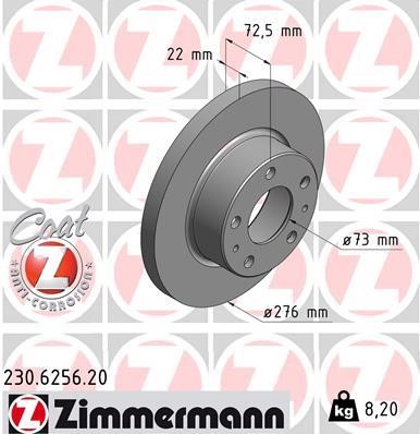 Otto Zimmermann 230.6256.20 Unventilated front brake disc 230625620