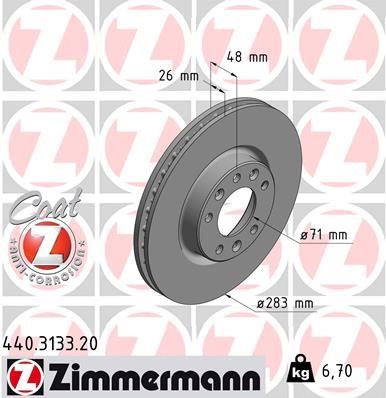 Otto Zimmermann 440.3133.20 Front brake disc ventilated 440313320