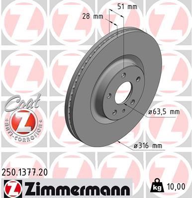 Otto Zimmermann 250.1377.20 Front brake disc ventilated 250137720