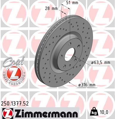 Otto Zimmermann 250.1377.52 Front brake disc ventilated 250137752
