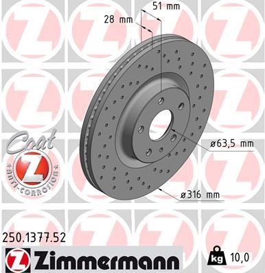 Otto Zimmermann 250.1377.52 Front vented brake disc 250137752 250137752 Otto Zimmermann Front vented brake disc