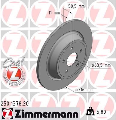 Otto Zimmermann 250.1378.20 Rear brake disc, non-ventilated 250137820