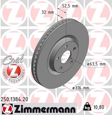 Otto Zimmermann 250.1384.20 Front brake disc ventilated 250138420