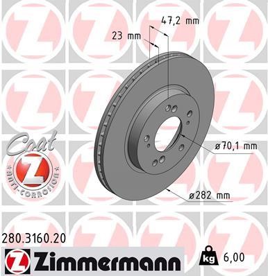 Otto Zimmermann 280.3160.20 Brake disc 280316020