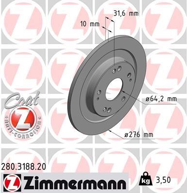Otto Zimmermann 280.3188.20 Rear brake disc, non-ventilated 280318820