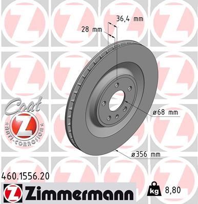 Otto Zimmermann 460.1556.20 Rear ventilated brake disc 460155620