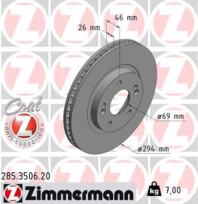 Otto Zimmermann 285.3506.20 Front brake disc ventilated 285350620