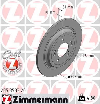 Otto Zimmermann 285.3533.20 Rear brake disc, non-ventilated 285353320