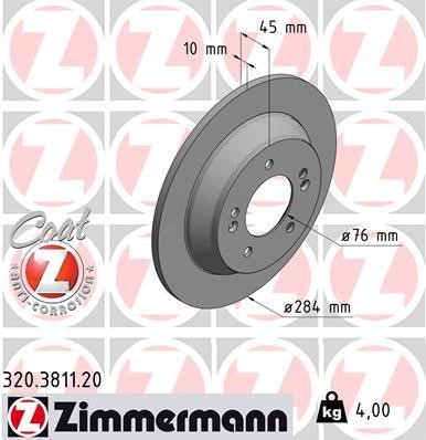 Otto Zimmermann 320.3811.20 Rear brake disc, non-ventilated 320381120