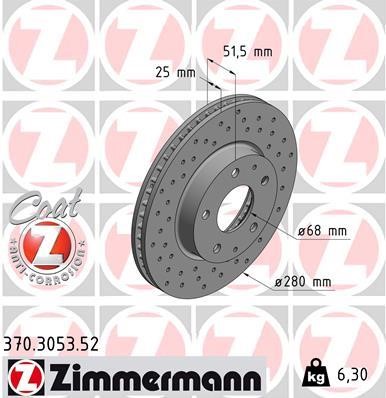 Front vented brake disc Otto Zimmermann 370.3053.52