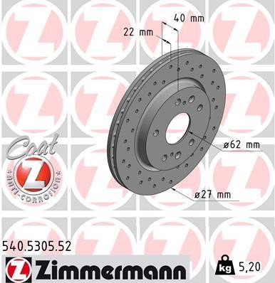 Otto Zimmermann 540.5305.52 Front brake disc ventilated 540530552