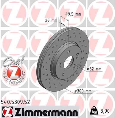 Otto Zimmermann 540.5309.52 Front brake disc ventilated 540530952
