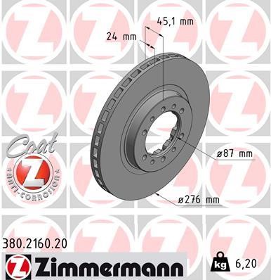 Otto Zimmermann 380.2160.20 Front brake disc ventilated 380216020