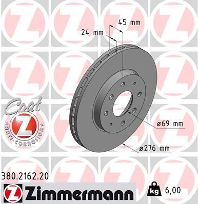 Otto Zimmermann 380.2162.20 Front brake disc ventilated 380216220