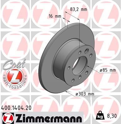 Otto Zimmermann 400.1404.20 Unventilated front brake disc 400140420
