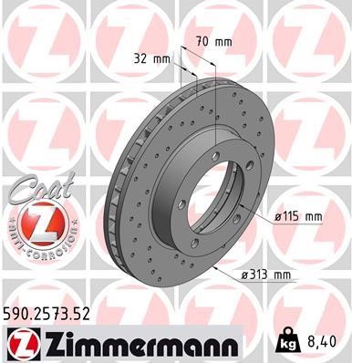 Otto Zimmermann 590.2573.52 Front brake disc ventilated 590257352
