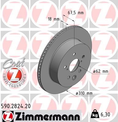 Otto Zimmermann 590.2824.20 Rear ventilated brake disc 590282420