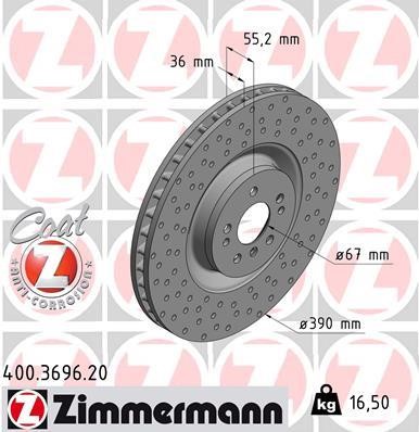 Otto Zimmermann 400.3696.20 Front brake disc ventilated 400369620