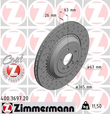 Otto Zimmermann 400.3697.20 Rear ventilated brake disc 400369720