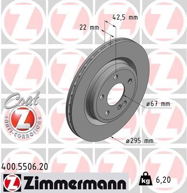 Otto Zimmermann 400.5506.20 Rear ventilated brake disc 400550620