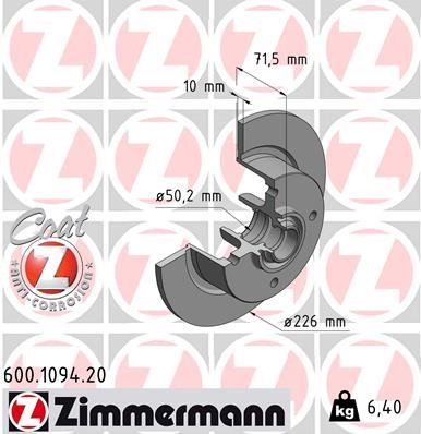 Otto Zimmermann 600.1094.20 Unventilated front brake disc 600109420