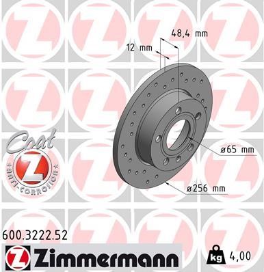 Otto Zimmermann 600.3222.52 Rear brake disc, non-ventilated 600322252