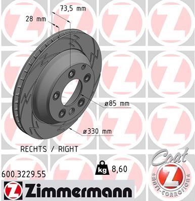 Otto Zimmermann 600.3229.55 Disc brake rear right ventilated 600322955