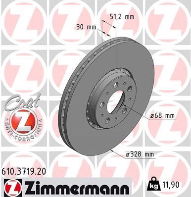 Otto Zimmermann 610.3719.20 Front brake disc ventilated 610371920