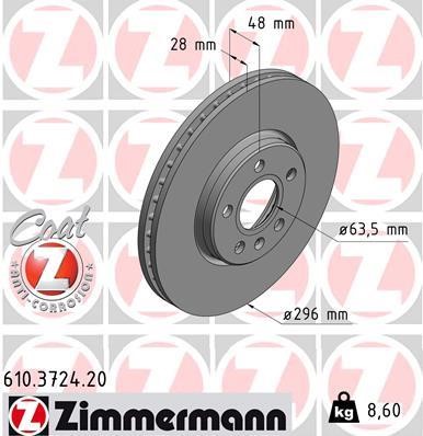 Otto Zimmermann 610.3724.20 Front brake disc ventilated 610372420