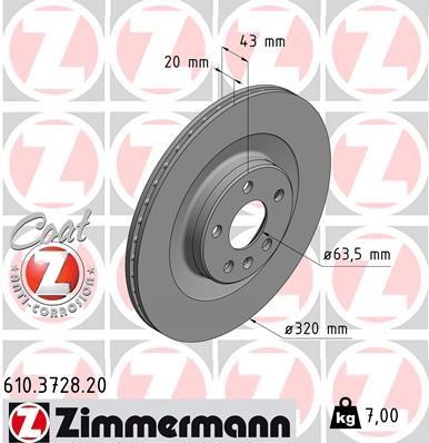 Otto Zimmermann 610.3728.20 Rear ventilated brake disc 610372820
