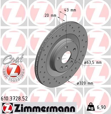 Otto Zimmermann 610.3728.52 Rear ventilated brake disc 610372852