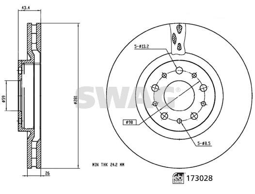 SWAG 33 10 1591 Front brake disc ventilated 33101591