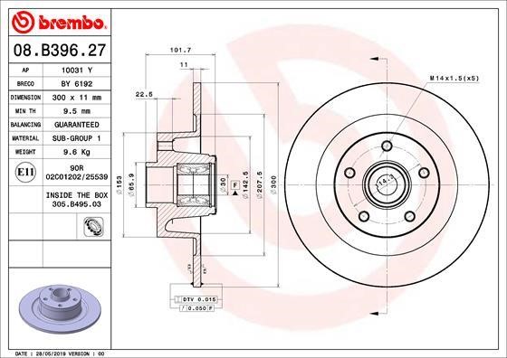 Brembo 08.B396.27 Unventilated brake disc 08B39627