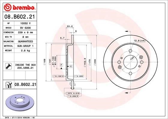 Brembo 08.B602.21 Rear brake disc, non-ventilated 08B60221