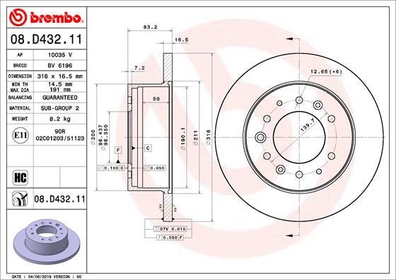 Brembo 08.D432.11 Unventilated brake disc 08D43211